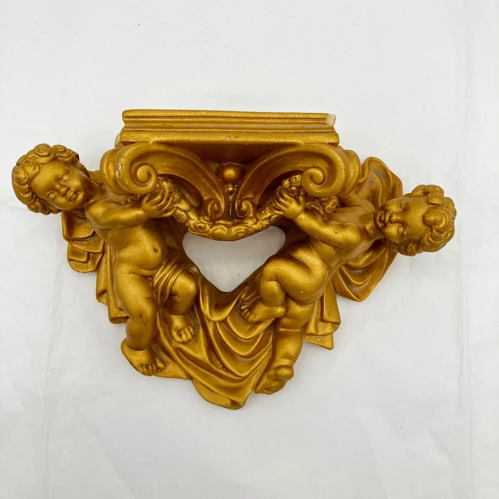 The Import Collection Wall Shelf Cherub Sconce 8x6 Gold Baroque Vintage